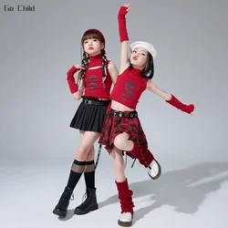 Girls Hip Hop Crop Tank Top Plaid Street Dance Skirt Kids Jazz Cargo Pants Teens Cool Costumes Children Streetwear Clothes Sets