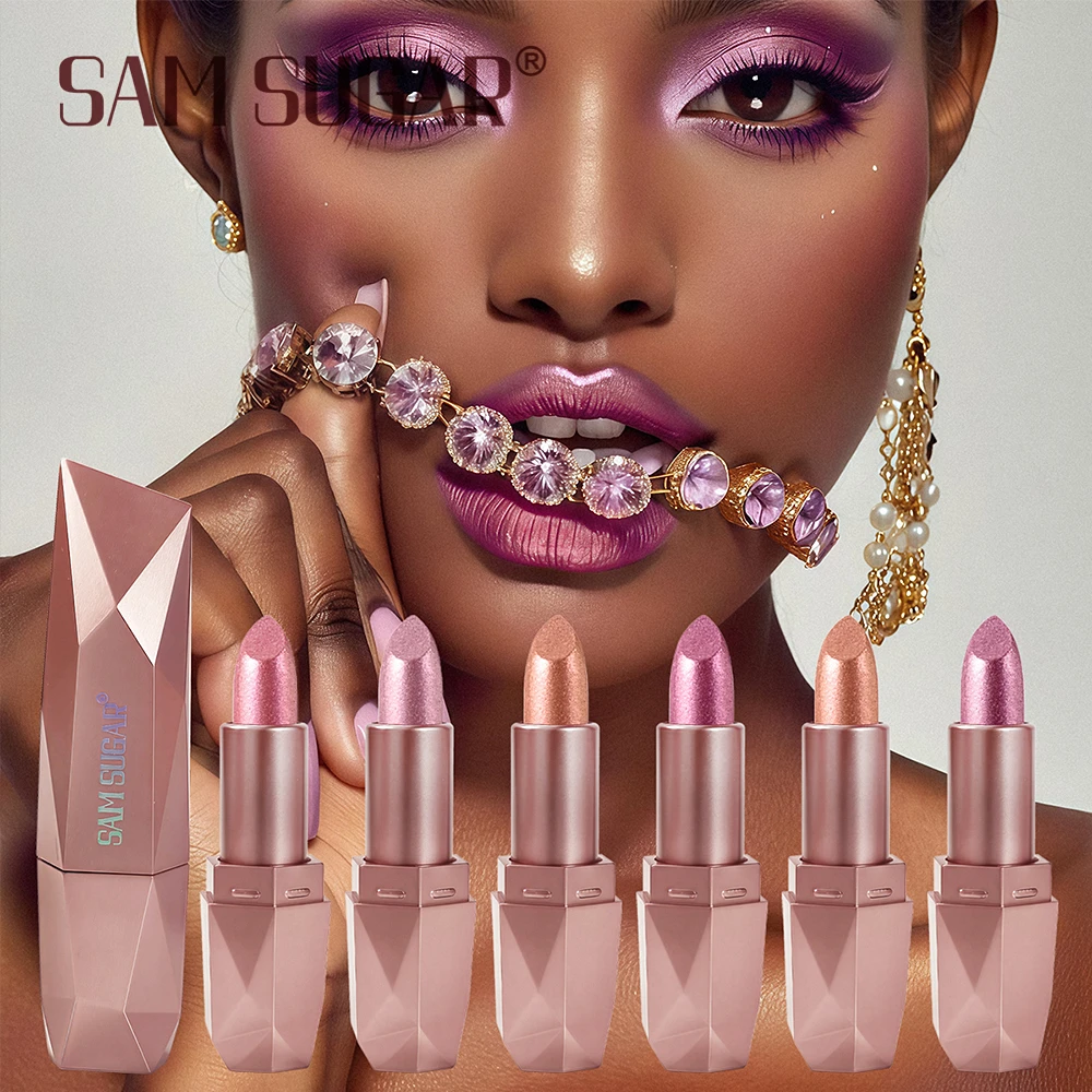New 6-Color Diamond Pearl Lipstick, Waterproof & Super Shiny Gold Lipstick with Moisturizing, Hydrating and Long-Lasting Effects
