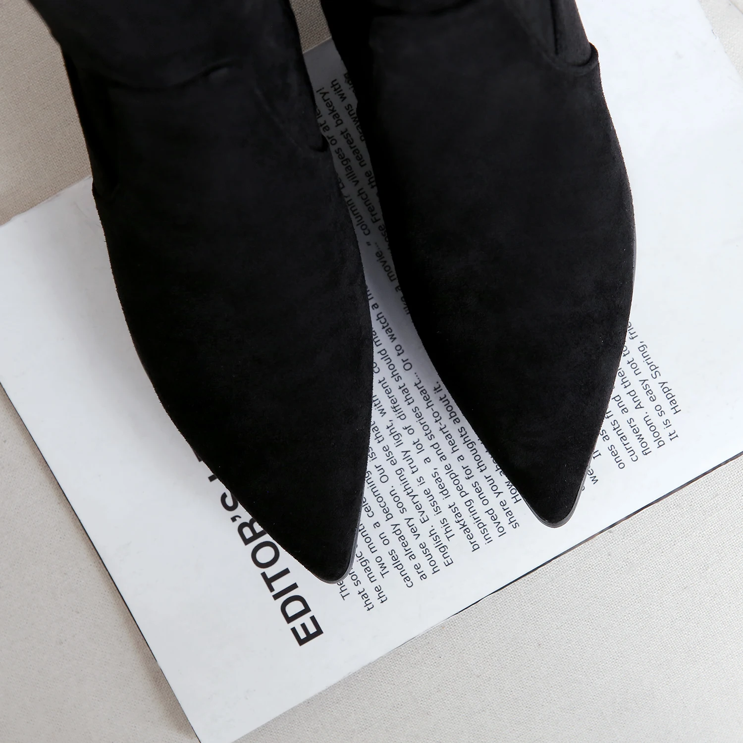 جديد شتاء دافئ أصفر أسود النساء الفخذ أحذية عالية أشار تو عالية كعب مربع أحذية سيدة حجم كبير 12 32 45 48