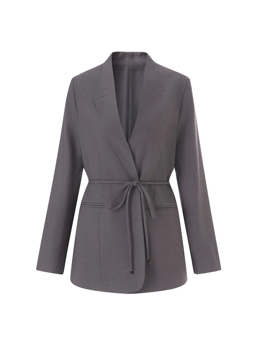 CHICEVER Black Spliced Lace Up Jacket Female Lapel Long Sleeve High Waist Commuting Temperament Women's Jackets Summer New Style