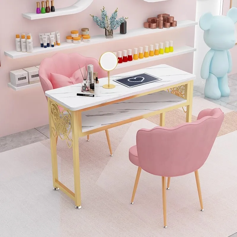 Light Luxury Manicure Table And Chair Economical Gold Manicure Table With Vacuum Cleaner Nail Chair Single And Double Nail Table
