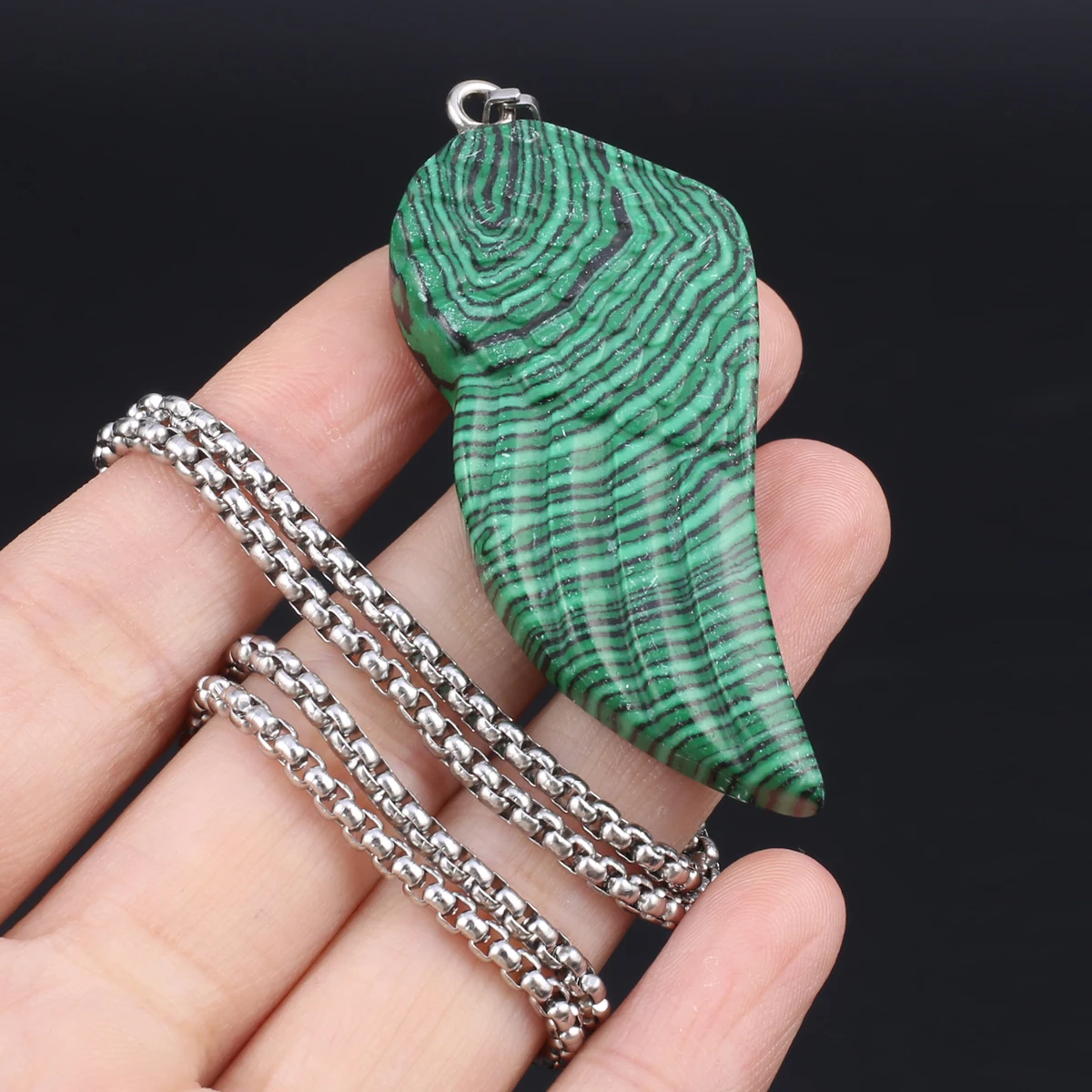 

Fashion Angle Wings Necklace Natural Stone Crystal Malachite Pink Quartz Pendant Stainless Steel Chain Necklaces Chokers Jewelry