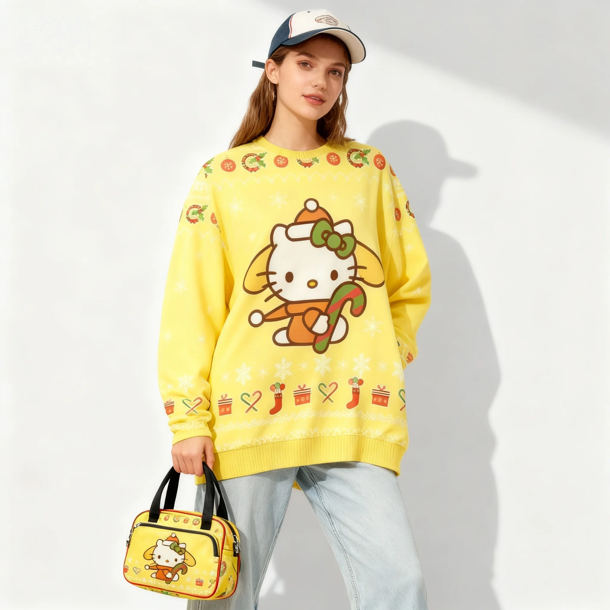 Serie di collezioni di personaggi popolari della famiglia Sanrio Sweet and Cool Christmas Party Felpa con cappuccio autunno/inverno per adulti super grande da donna