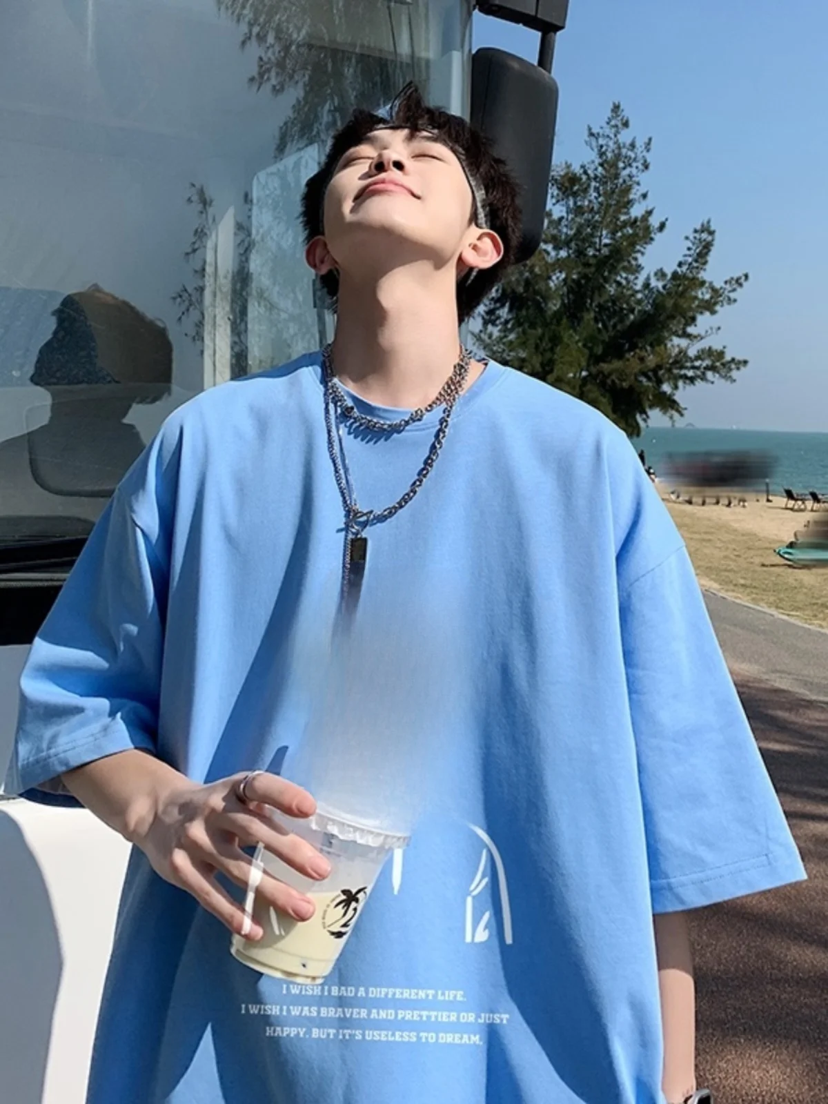 

Мужская летняя футболка свободного кроя из хлопка, модная брендовая, оверсайз, для пар, с принтом, повседневный топ в стиле Hong Kong Sle