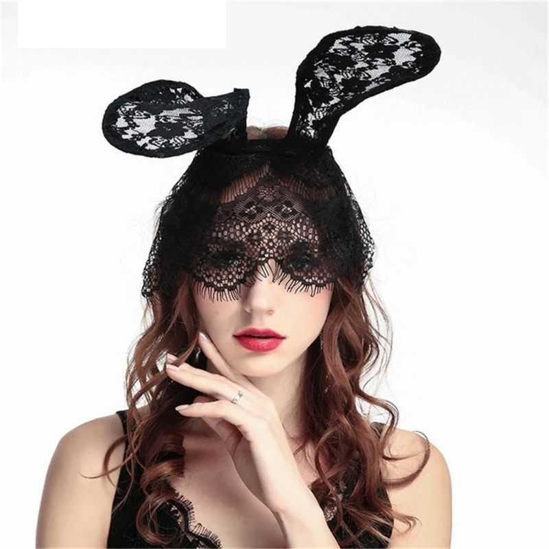 Lace Rabbit Ear Veil Headband Cosplay Costume Hairhoop Party Props Headpiece Masquerade Headdress Role Play Accessories