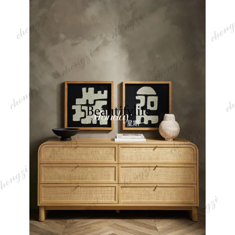 French retro six-chest cabinet solid wood light luxury dresser bedroom bedside cabinet locker
