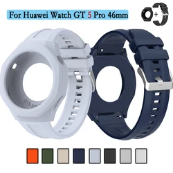 Silicone Strap +Case For Huawei Watch GT 5pro 46mm Watchbands Adjustable Single Color Wristband For Huawei Watch GT 5 Pro 46mm