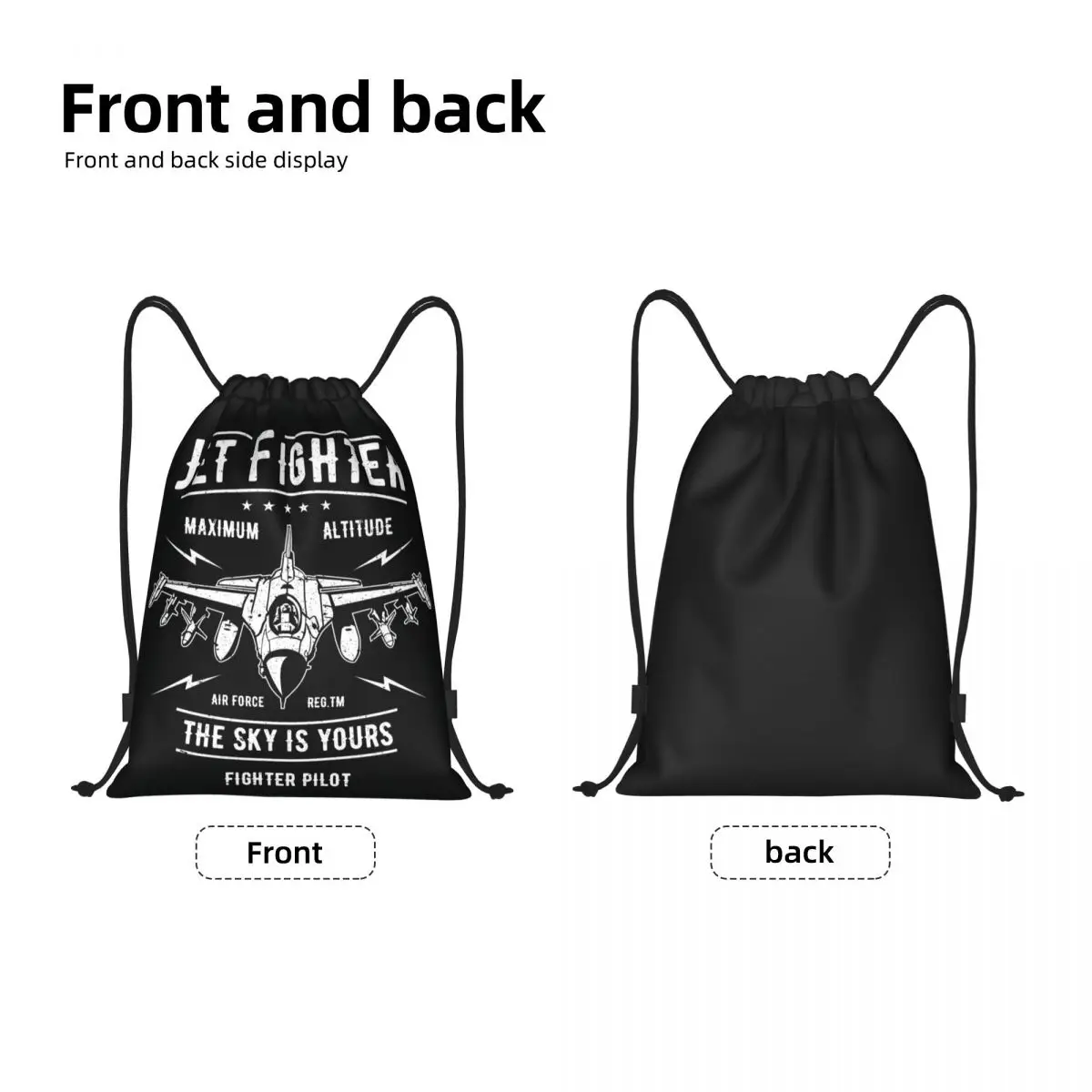 Jet Fighter Drawstring Backpack Women Men Sport Gym Sackpack Foldable Pilot Aviation Airplane Plane Shopping Bag Sack