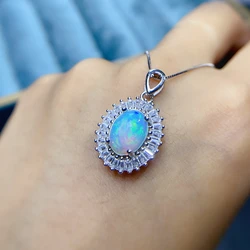 Natural Opal pendant 925 silver inlaid with certificate, 3-carat Opal pendant as a gift for girls