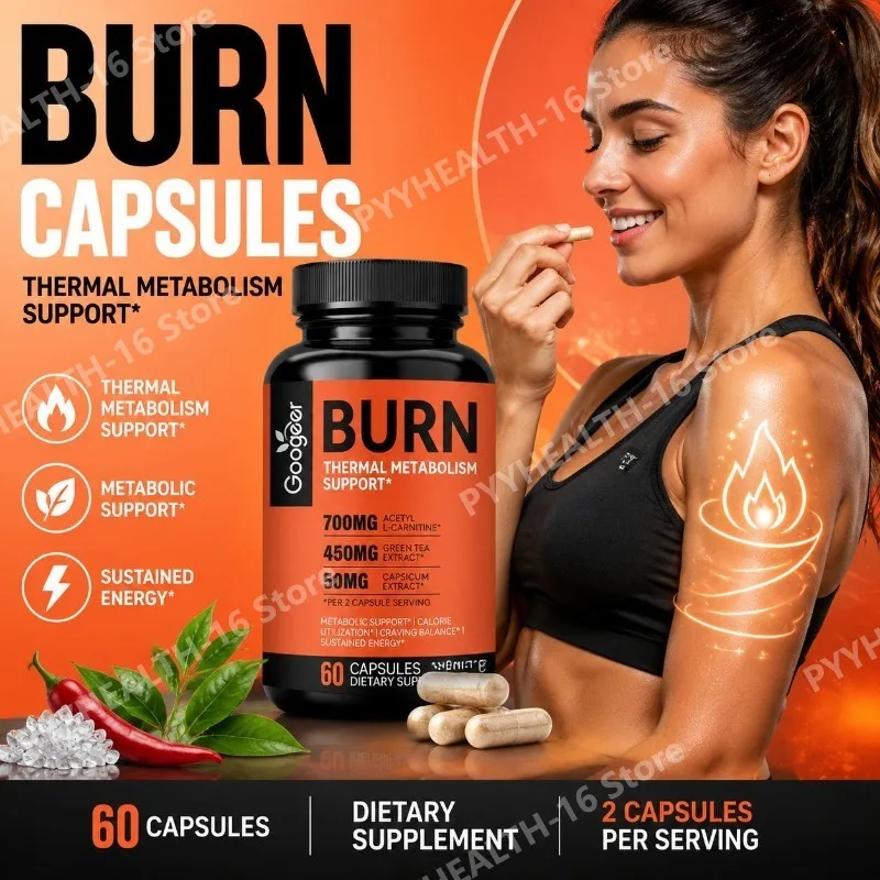 Googeer BURN Thermal Metabolism Support Capsules with Acetyl-L-Carnitine HCl Green Tea Extract and Capsicum Extract 60 Capsules