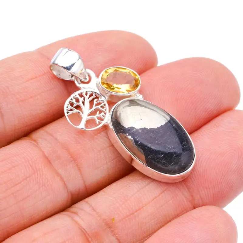 StarGems® Natural Apache Gold Stone Citrine TreeHandmade 925 Sterling Silver Pendant 1.5