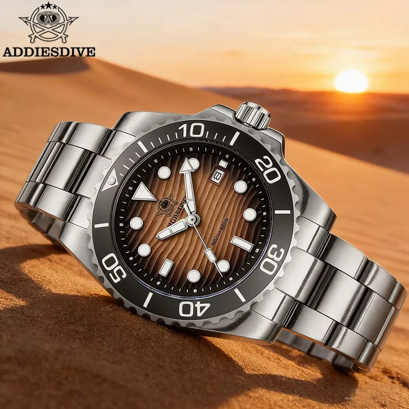 

ADDIESDIVE New Diving Watch For Men 41mm Quartz Watch Desert Dial 200m Waterproof Stainless Steel Bezel BGW9 Luminous Watches