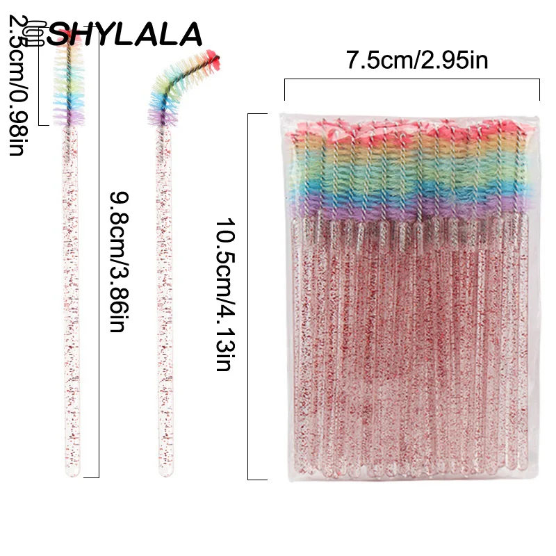 Escova descartável colorida de cristal para cílios, 50 peças, extensão de cílios, varinhas de rímel, maquiagem profissional, ferramenta de beleza