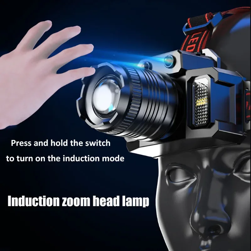 LED Sensor Headlamp Zoom Camping Search Light Rechargeable Head Flashlight Powerful Head Lamp Front Lanterns 5 Mode Headlights