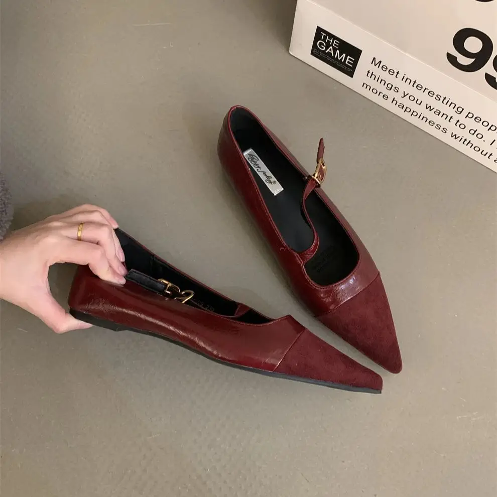 Bailamos Autumn Women's Flats Square Toe Mary Janes Shoes Soft Ballet Shoes Female Button Strap Shallow Dress Shoe Mujer
