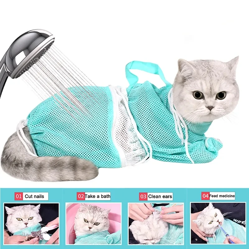 Netz-Duschbeutel für die Katzenpflege, aus Polyester, verstellbar, zur Sicherung von Welpen, verhindert Kratzen beim Baden und beim Schneiden der Krallen. – Detail 1