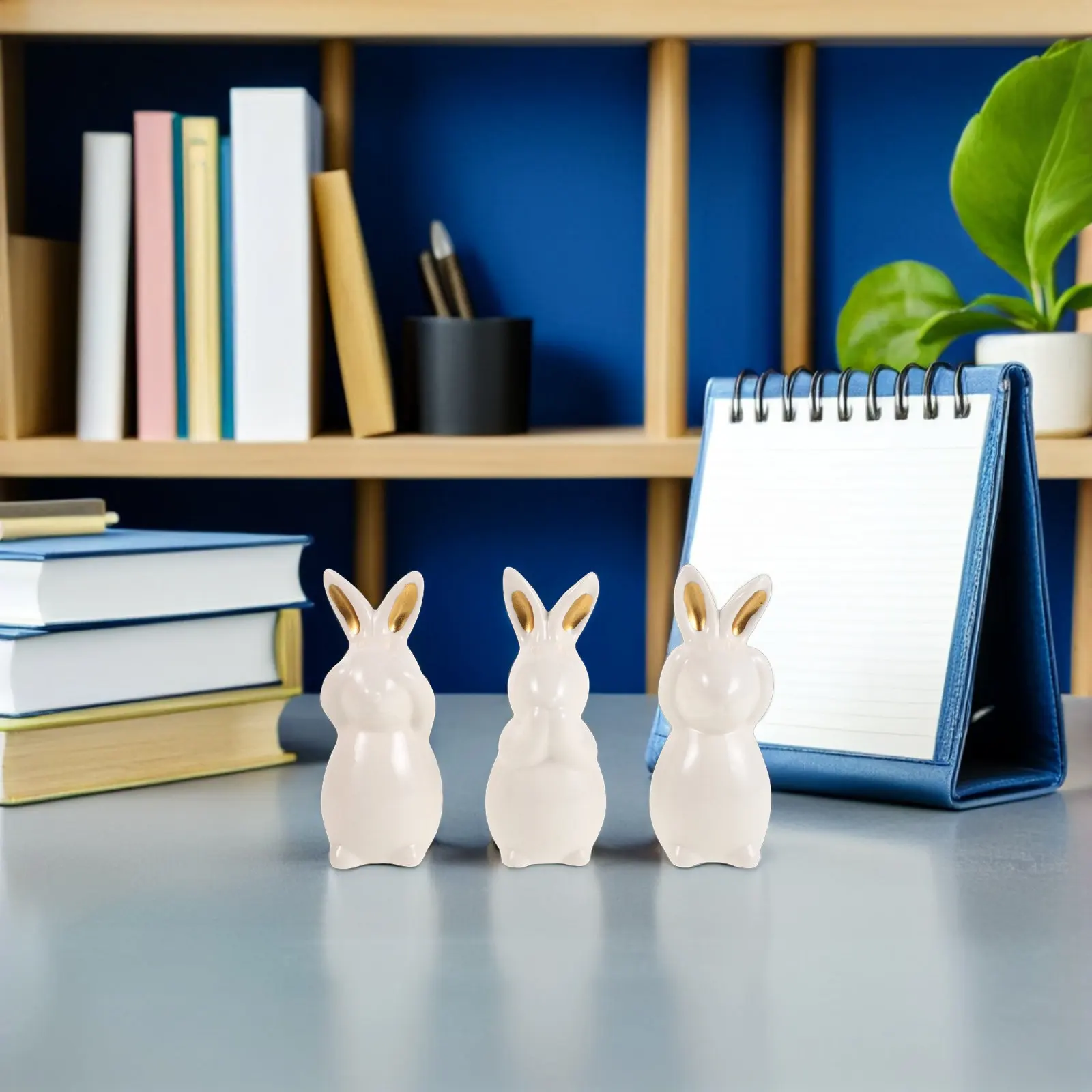 3Pcs Ceramic Bunny Statue Decoration Set Adorable No Hear Speak See Rabbits Desktop Easter Ornament Tabletop Home Decor