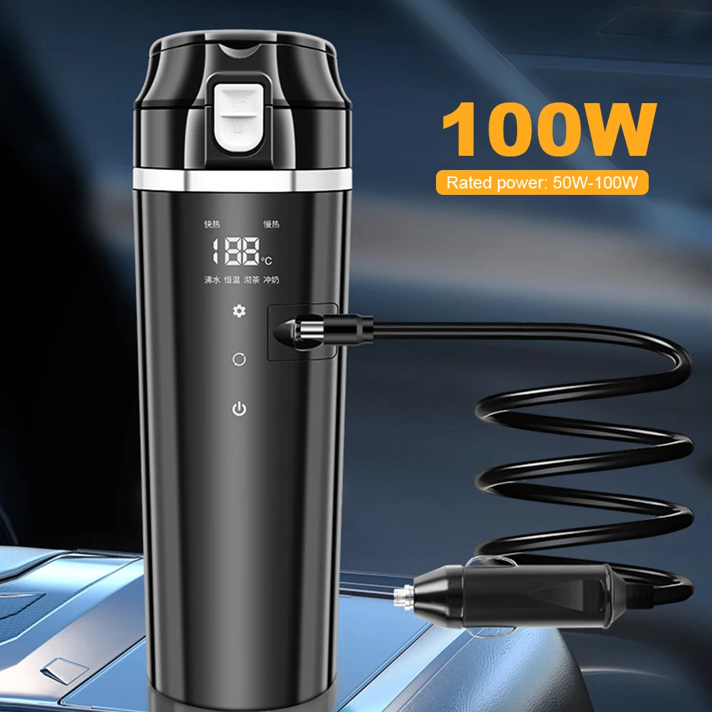 12V/24V Car Heating Cup Digital LCD Display Electric Kettle Stainless Steel Car Heated Smart Mug 500ML Coffee Milk Heated Kettle