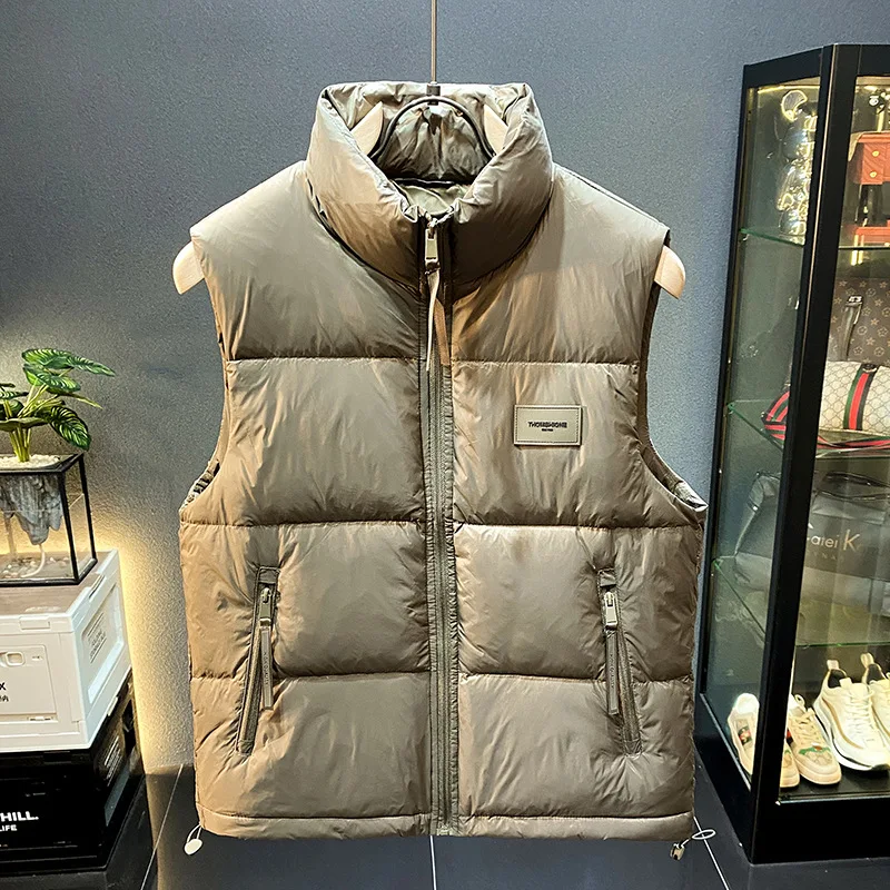 

White Duck down Vest for Men and Women 2024 Autumn and Winter New Sleeveless Crop-Top Outerwear Warm Vest Stand Collar Coat