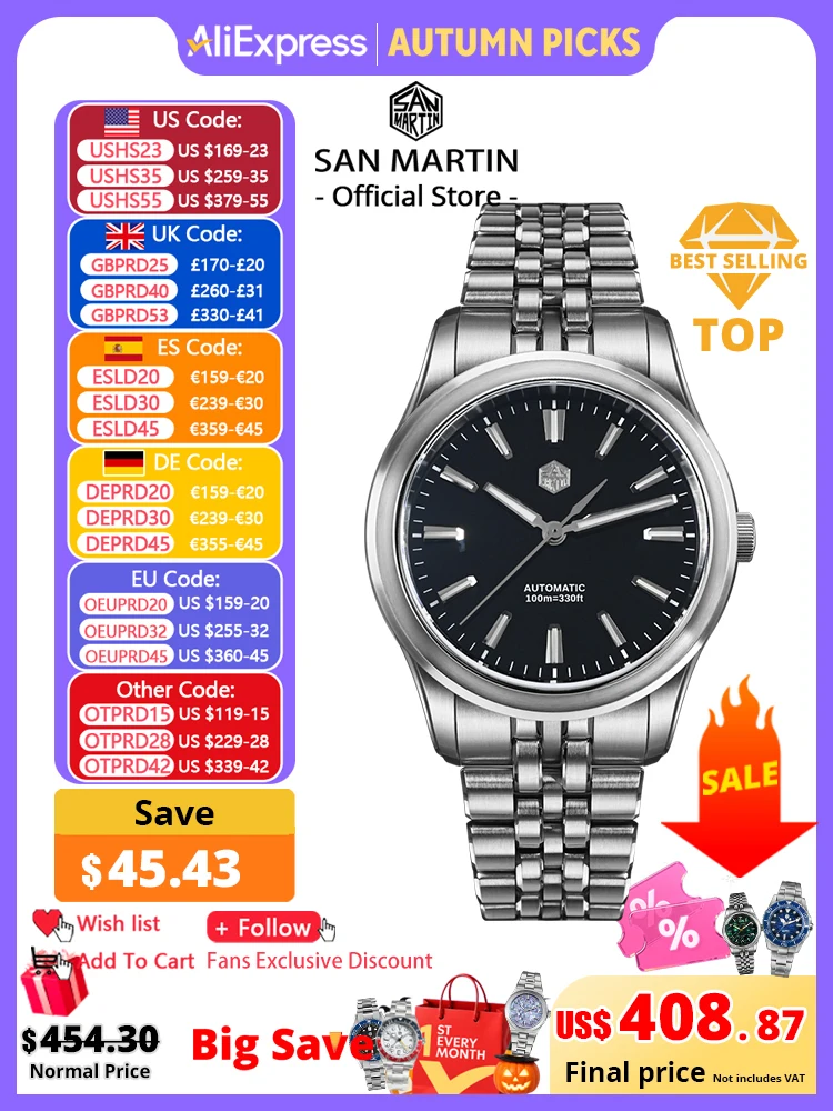San Martin 36mm 39mm Gada Classic Simple Enamel Dial Miyota 90S5 Original Design Dress Men Automatic Mechanical Watch SN0144