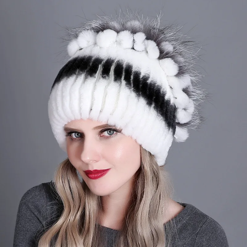 

Fashion Trapper Hat Aviator Ushanka Extreme Cold Weather Women Winter Warm Thickened Woolen Rex Rabbit Fur Cap Knitted 2M3