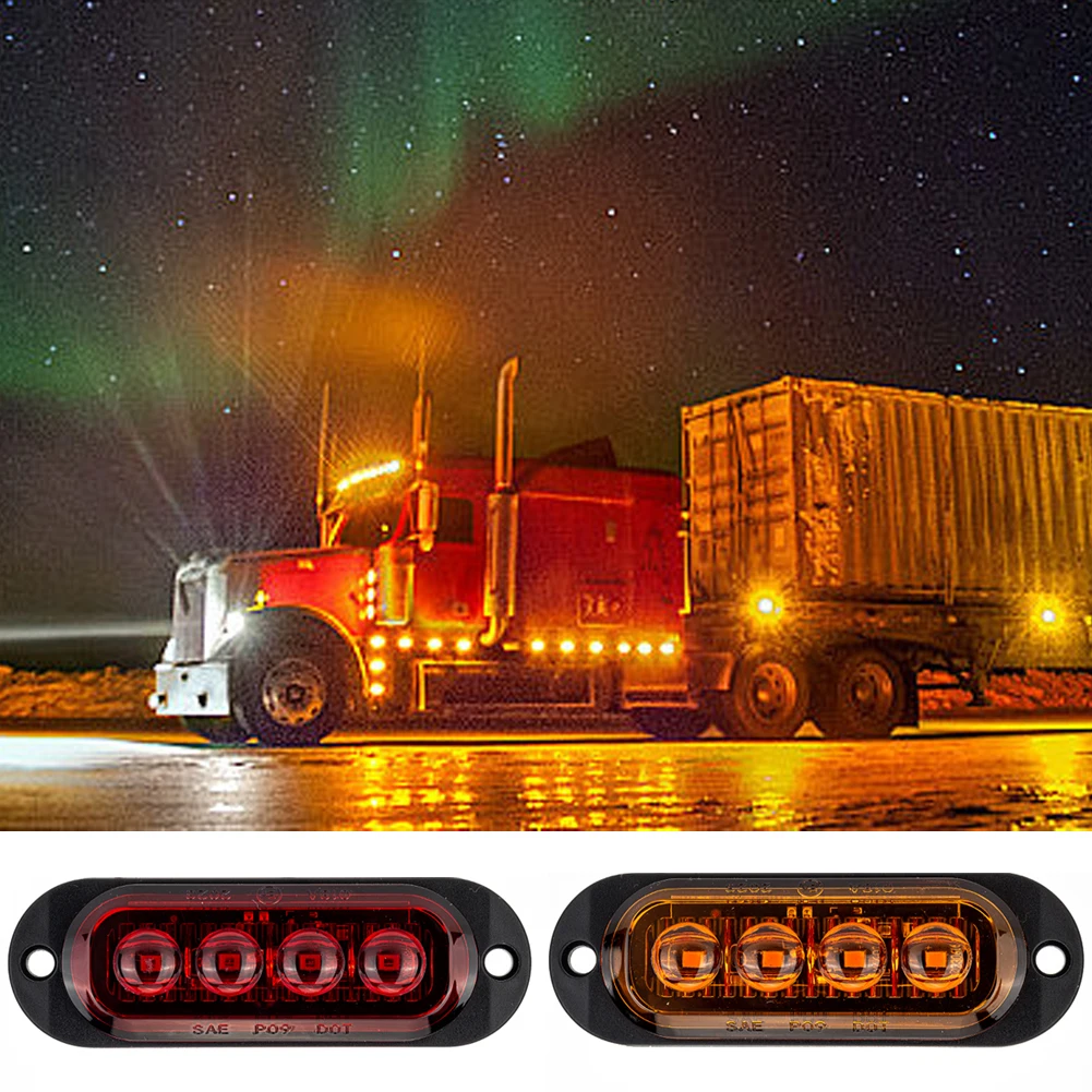 2/4 LEDs Truck Len Side Marker Lights 12-24V Waterproof Car Trailer Lorry Truck Van Bus Safety Warning Signal Light Red Yellow