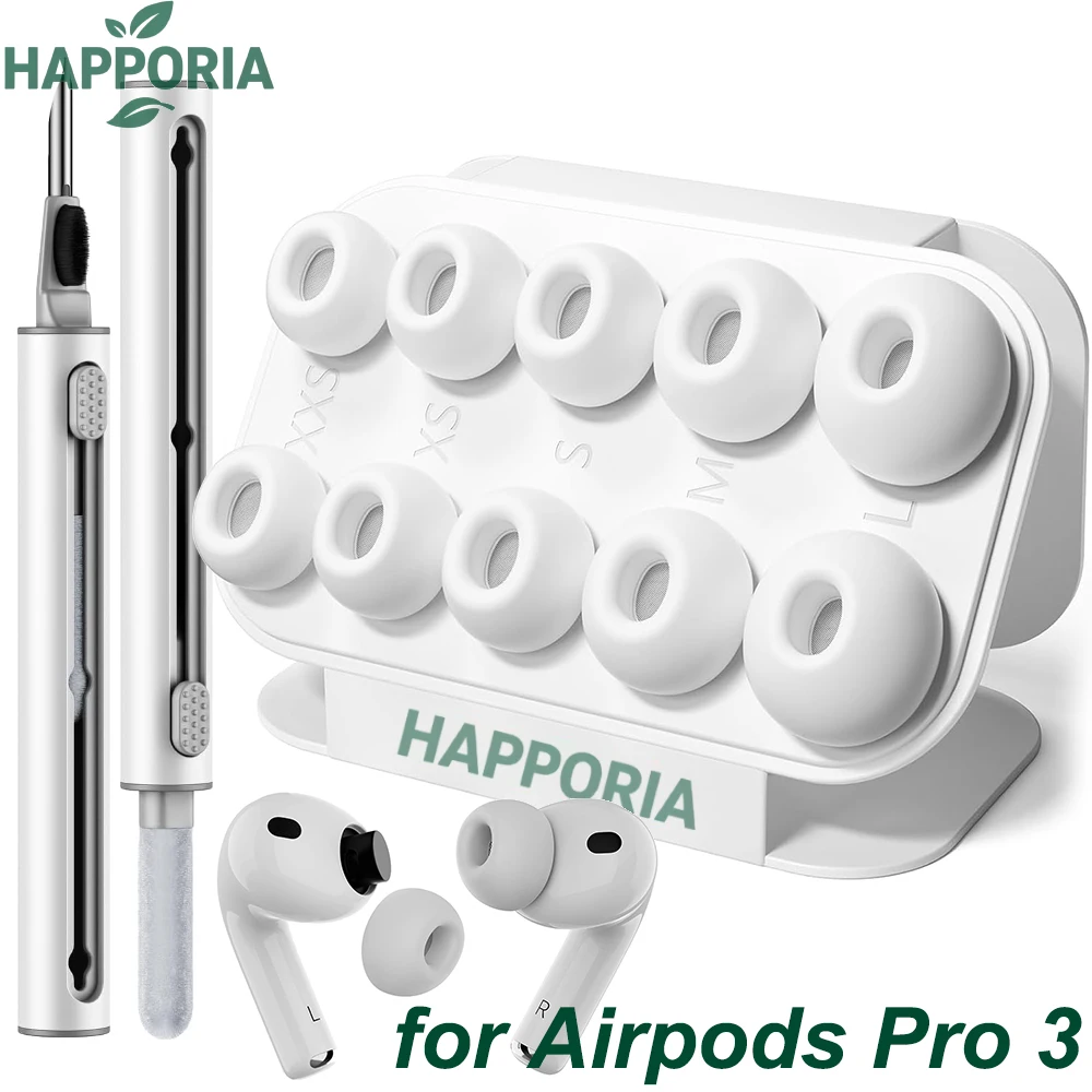 

HAPPORIA Liquid Silicone Ear Tips for AirPods Pro 3 Noise Reduction Earbuds Covers XS S M L Replacement Ear Caps Cleaning Pen