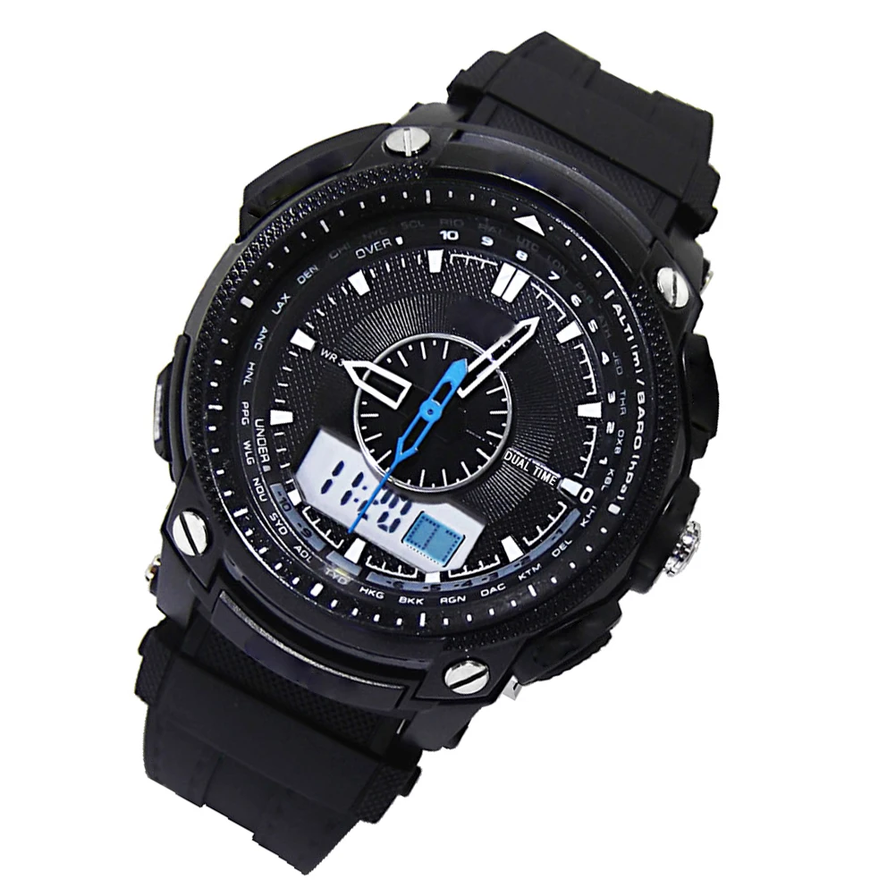 

Ad1209 Dual Movement Men'S Sports Digital Quartz Watch Black Waterproof Alarm Stopwatch Date Dual Movement