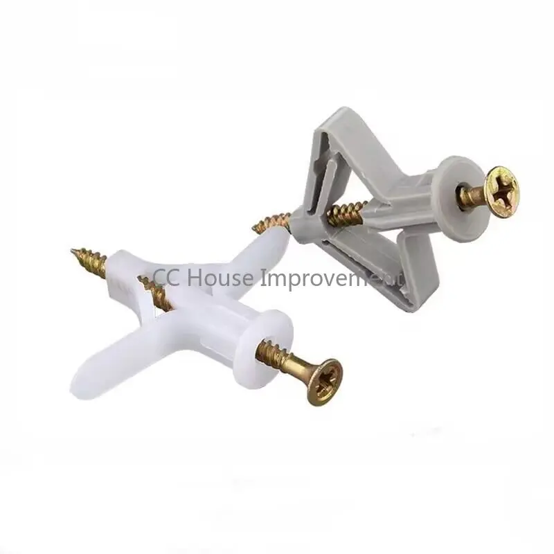 10 sets/pack Plastic Airplane Expansion Pipe Curtain Gypsum Board Hollow Wall Expansion Screw 3.5*50+Anchor 8*50 Plugs Up Aging