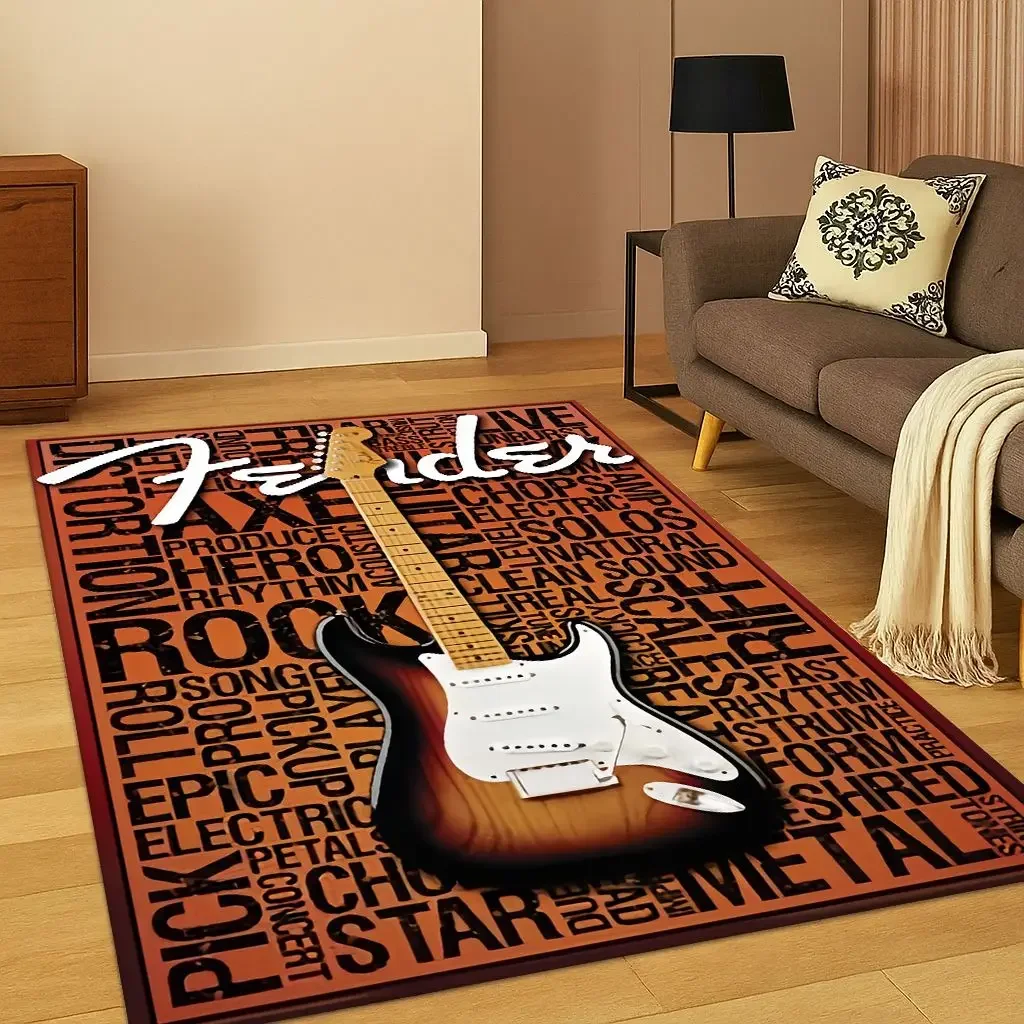 3D Fender Guitar Bass Instrument Music Logo Carpet Rug for Bedroom Living Room Sofa Doormat Home Decor,Area Rug Non-slip Gift