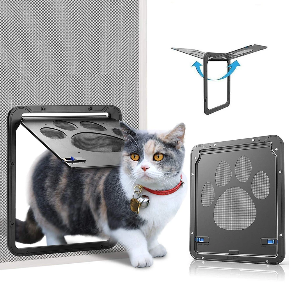 Pet Dog Cat Flap Door Automatic Lockable Door for Dog Cats With 2 Way Magnetic Door Screen Window Wall Protector Small Pets Gate