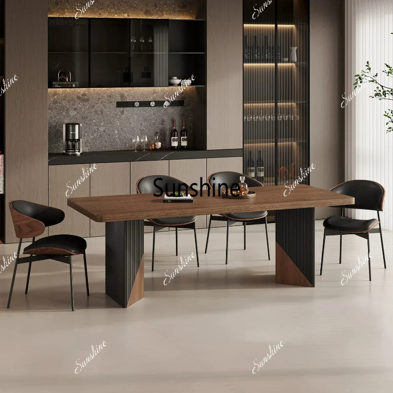 Rock slab rectangular dining table antique solid wood rock slab dining table