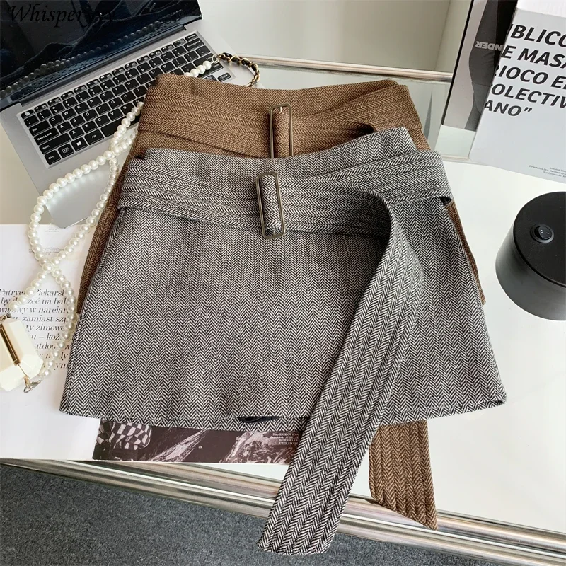 Brown High-waist Skirt Female Sexy Autumn Winter Vintage A-word Hip Skirt Casual Women Miniskirt Korean Fashion Clothing