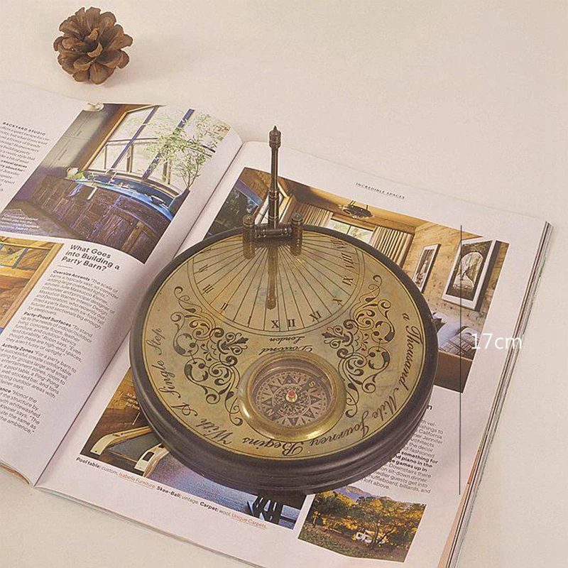 Vintage Brass Nautical Compass Sundial Ornament European Retro Craft Decor Home Desktop Decoration Handicraft Gift
