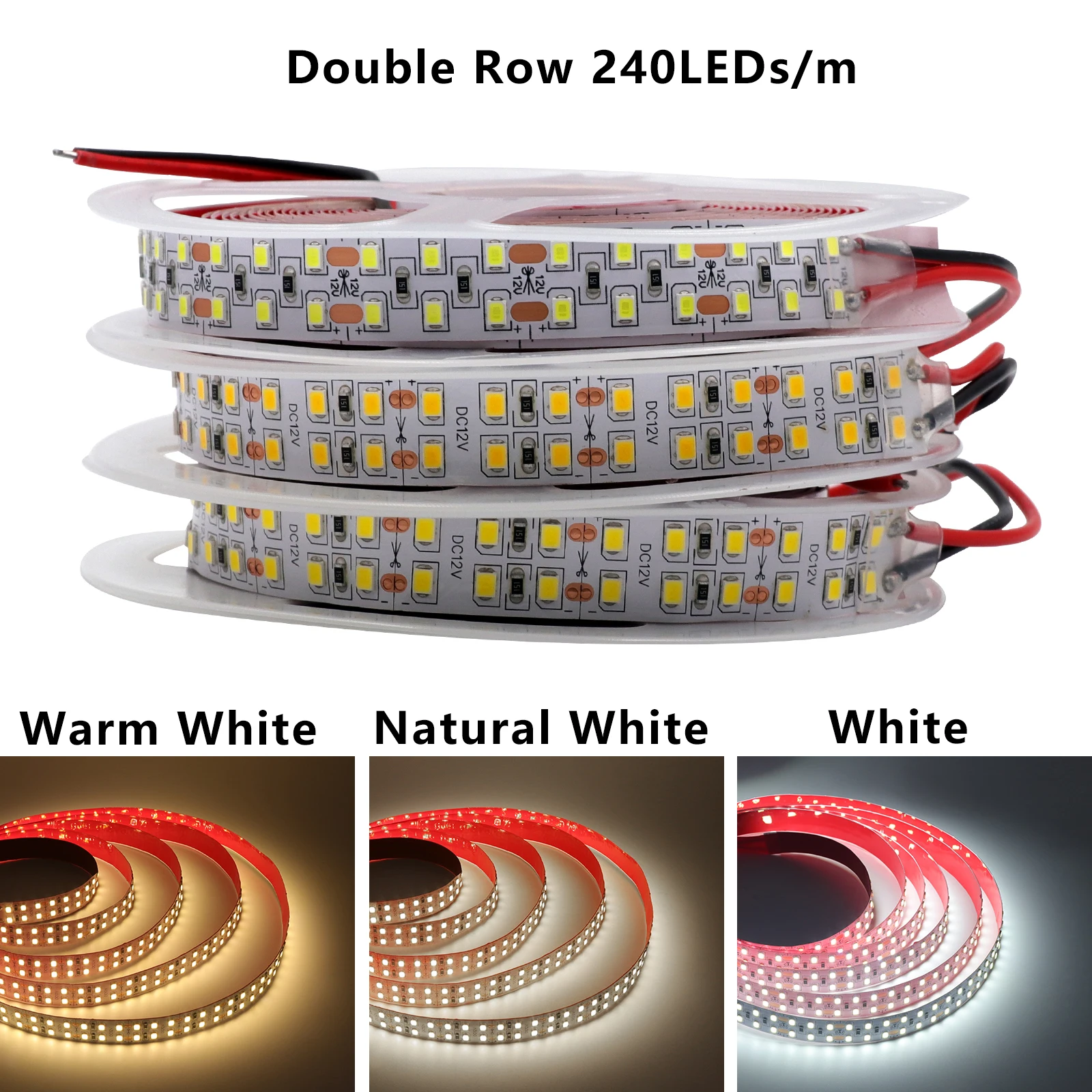 SMD 2835 유연한 LED 리본 다이오드 테이프, 12V, 24V, 120, 240, 480LED/m 방수 램프 라이트 스트립, 방 장식용