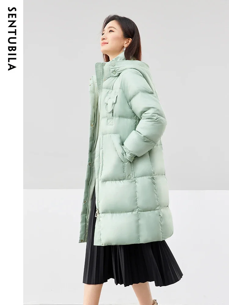 SENTUBILA Winter Hooded Jacket Women Puffer Elegant Coats 2024 Casual Mid-Length High Quality Windproof Warm Jackets W44Y58466X