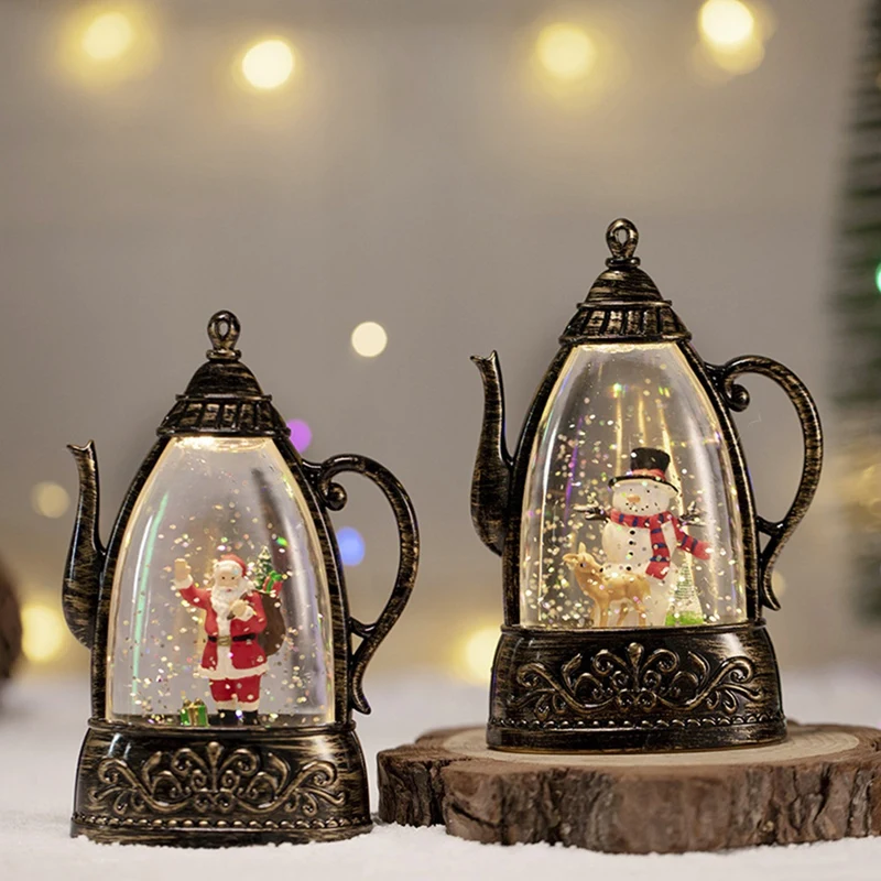 AB09-Retro Teapot Style LED Night Light - زينة عيد الميلاد الشهيرة، مصباح متوهج للأطفال، هدية مثالية لعيد الميلاد