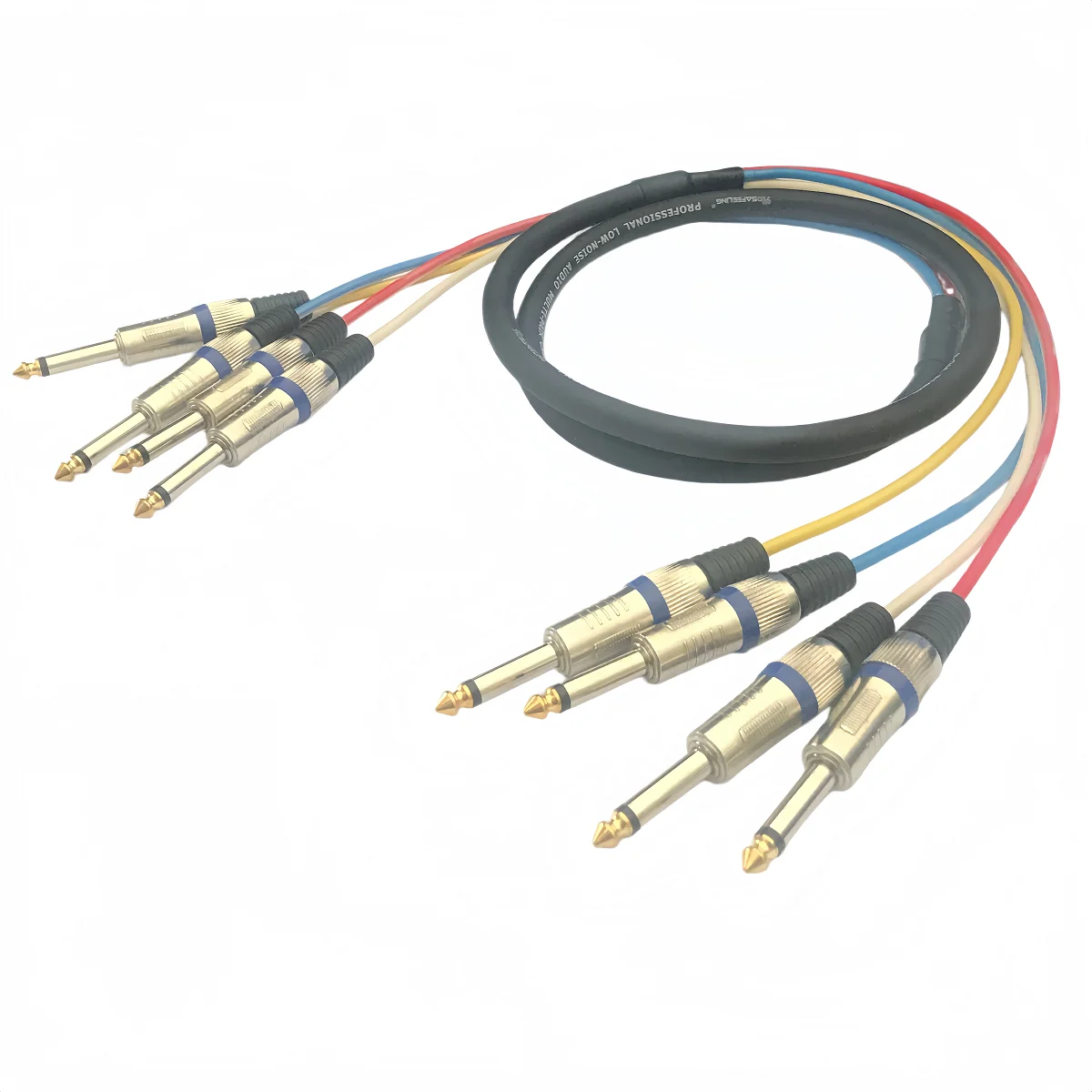 4-Channel Ts6.35 Mono Shielded Audio Cable, Ts Shielded Audio Cable, 4-Channel Audio Shielded Cable Ts6.35 Male to Ts6.35 Male, 4 Colors (Red, Yellow, Blue, White) for Easy Identification, Suitable for Professional Audio Systems Requiring Reliable Signal Integrity and Multi-Channel Connectivity. 1.5m, 3m, 5m, 8m, 10m, 15.1m Pieces Are Available.