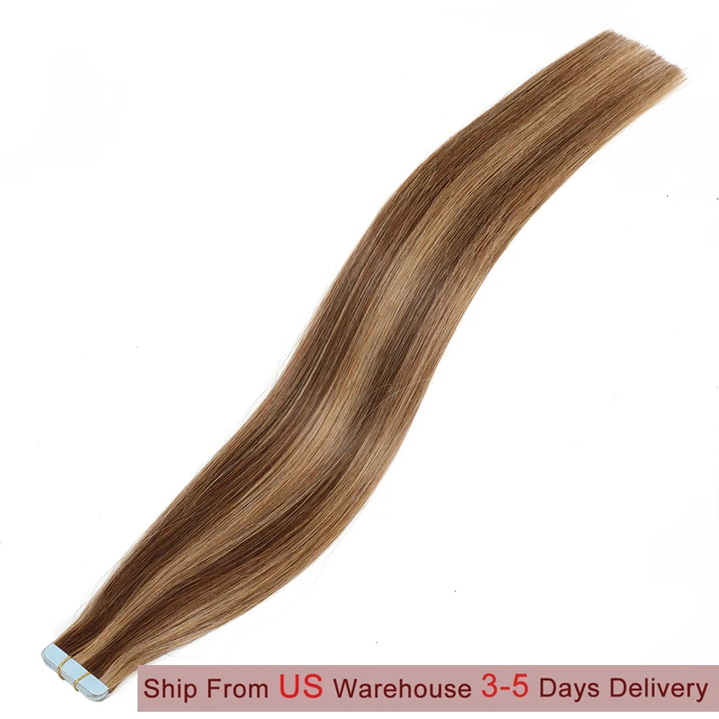 

P4-27 Лента для наращивания волос Человеческие волосы «Серый Коричневый Блондин P18-613» Клейкая лента для утка кожи Натуральные мягкие волосы 18 дюймов 20 шт. 50 г