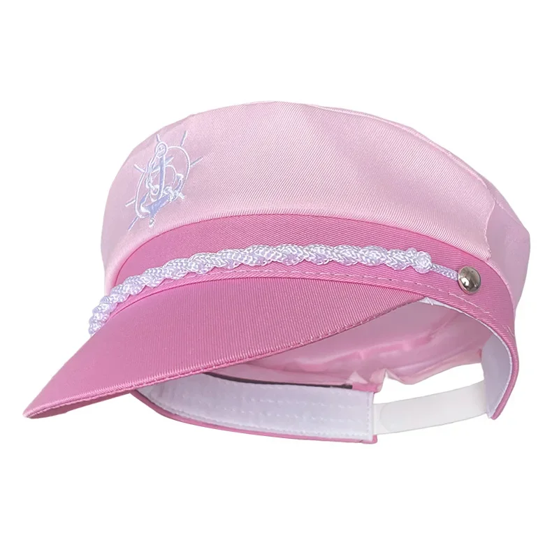 Women\'s Pink Navy Hat, Flat Top, Yacht, Vacation, Sailor Captain Hat, Party Leisure