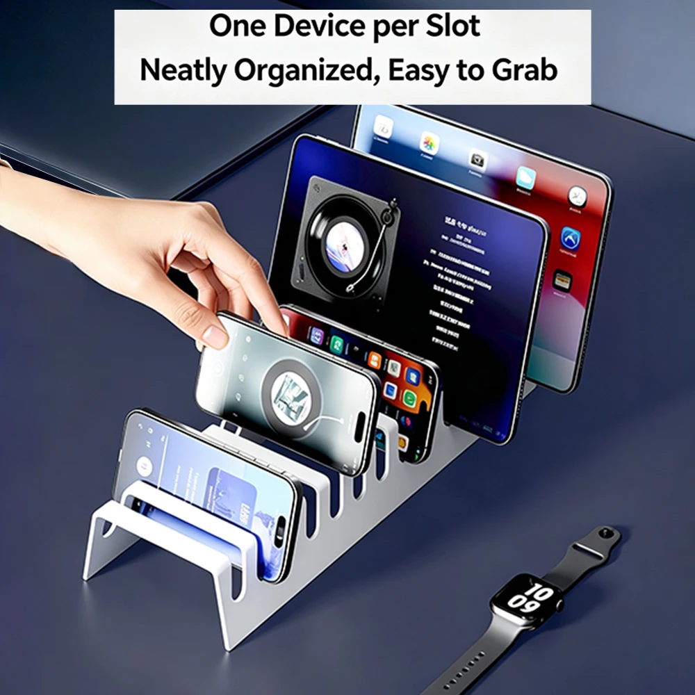 2 Pack Clear Desktop Phone Tablet Organizer, Multi Compartment Storage Rack, Multi-device Holder for Cell Phones and Tablets