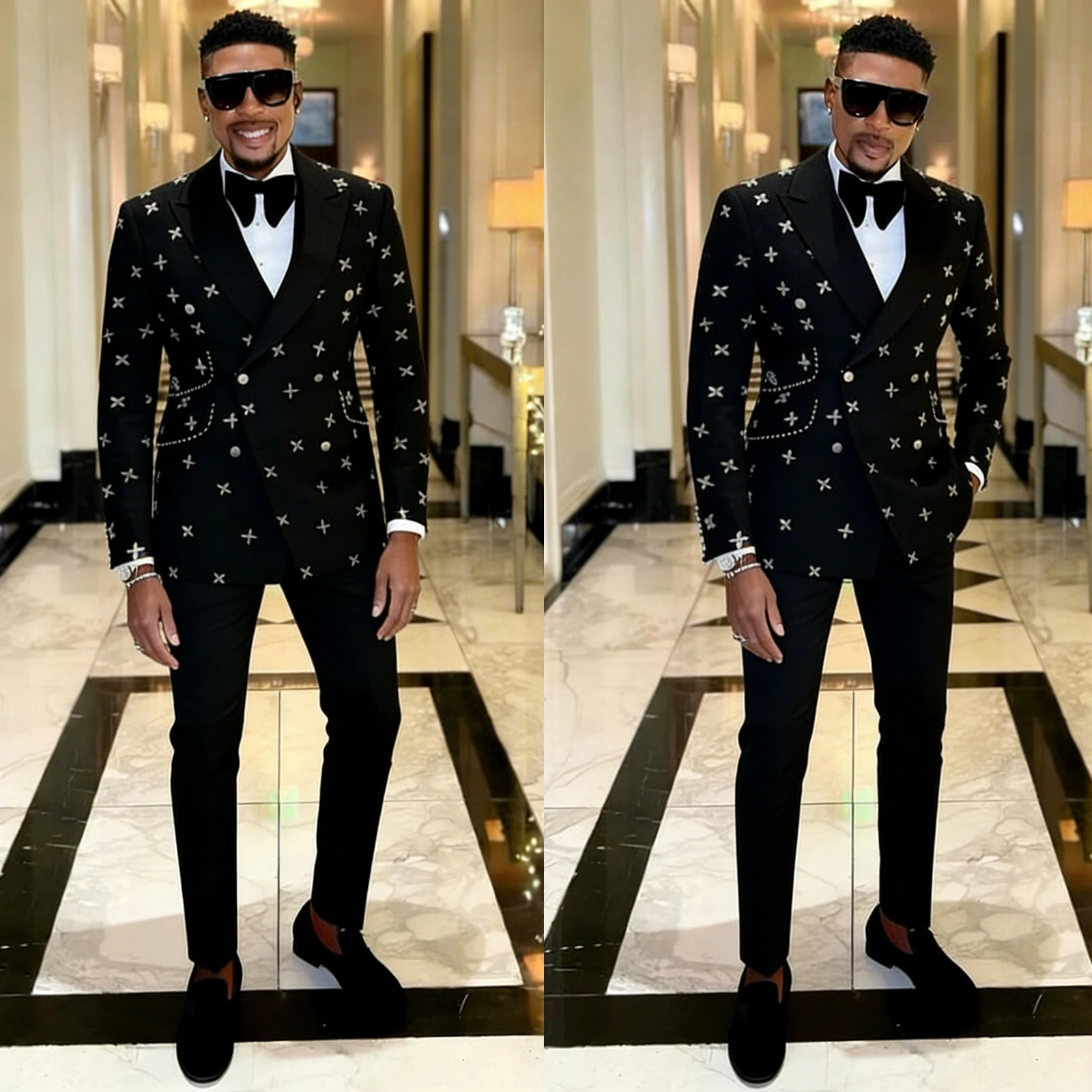 

Luxury Diamond Beaded Men Tuxedo Blazer One Piece Formal Suits Jacket Customized Groom Suits Evening Party Pocket Jacket