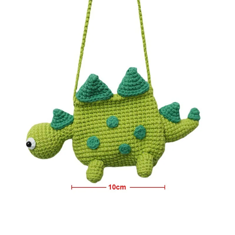 手作り子供かぎ針編み恐竜型小型サイドスリングショルダーバッグ少年少女ニットスタイリッシュなミニ電話フラップポーチクロスボディバッグ