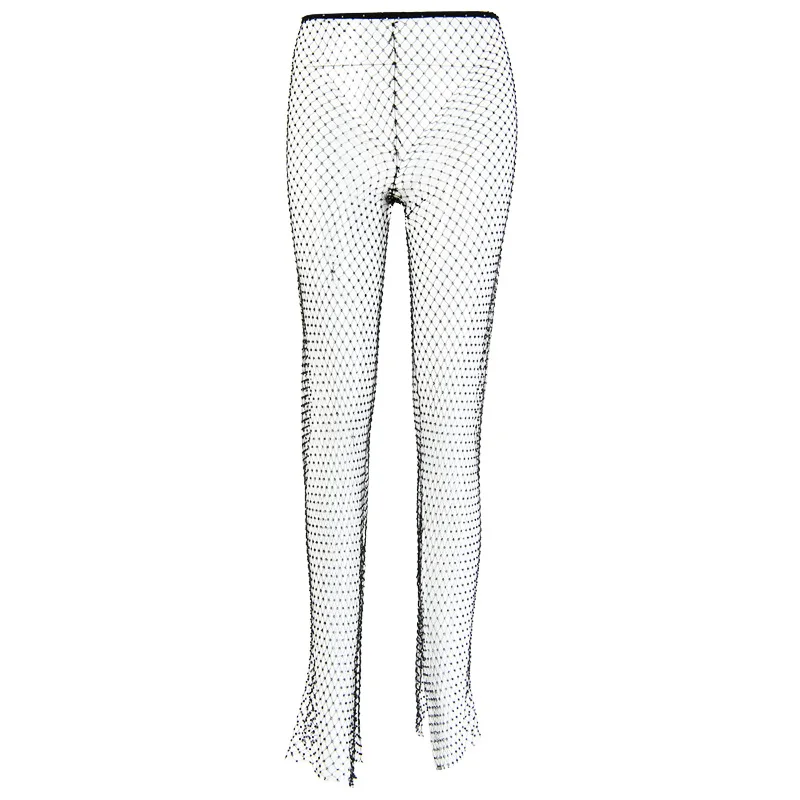 Pantyhose Women's Sexy Mesh Rhinestone High Waist Trousers Leg Shaping Fashionable All-Match Trendy European and American Style