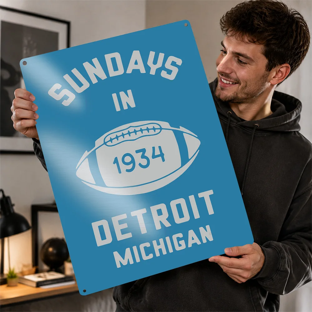 Sundays in Detroit Football Metal Poster Perfect Gift for Fans Lovers Customized Wall Art Metal Sign for Garage Accessories Room