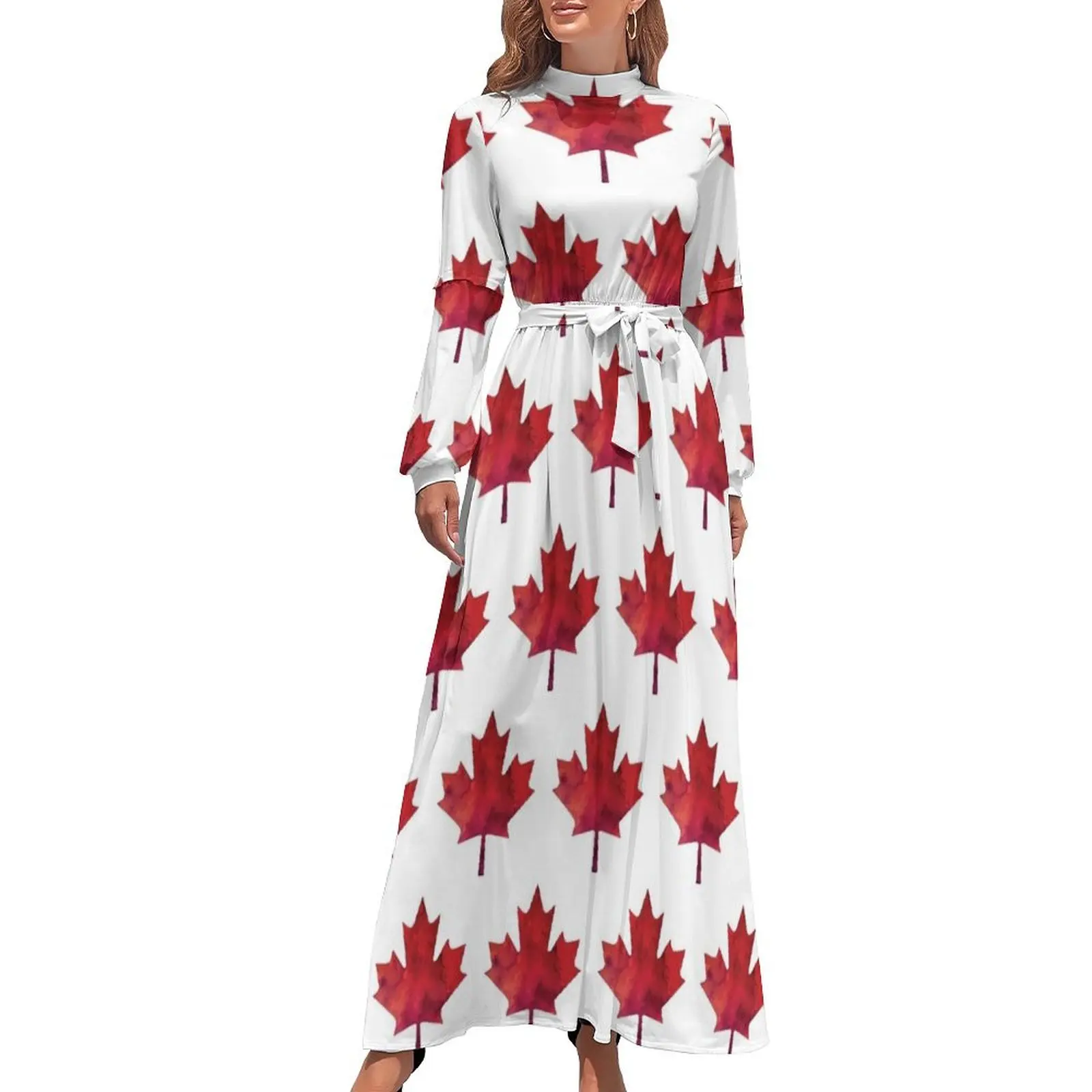 

Canada Day Watercolour Maple Leaf Pattern Long Dress clothes for women Beachwear