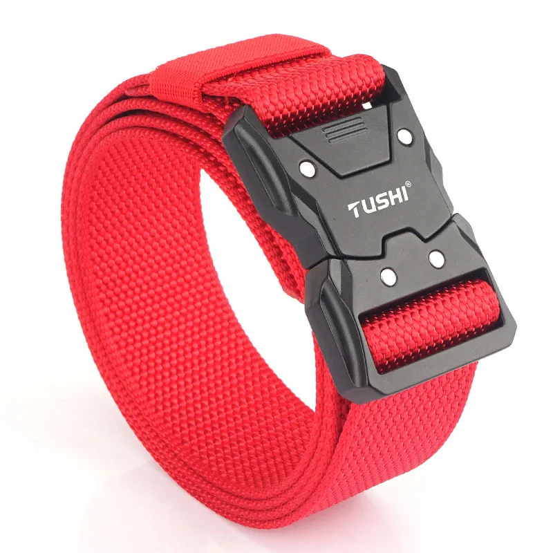 Men's Tactical Buckle Nylon Belt, Red Casual Workwear Quick-Release Camo Belts 125cm. 2026 New