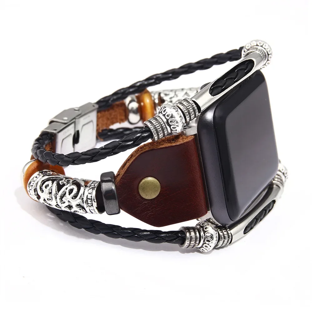 Leather strap For Apple Watch band 45mm 41mm 44mm 38mm 40mm 42mm Retro Handmade Cowhide bracelet iWatch Series 9 8 7 6 5 4 3 Se