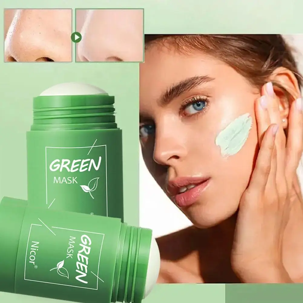 Mascarilla facial de té verde, palo de Limpieza Profunda, película de barro, Control de aceite, espinillas, poros, agua, hidratante, retráctil, eliminación, W1X0