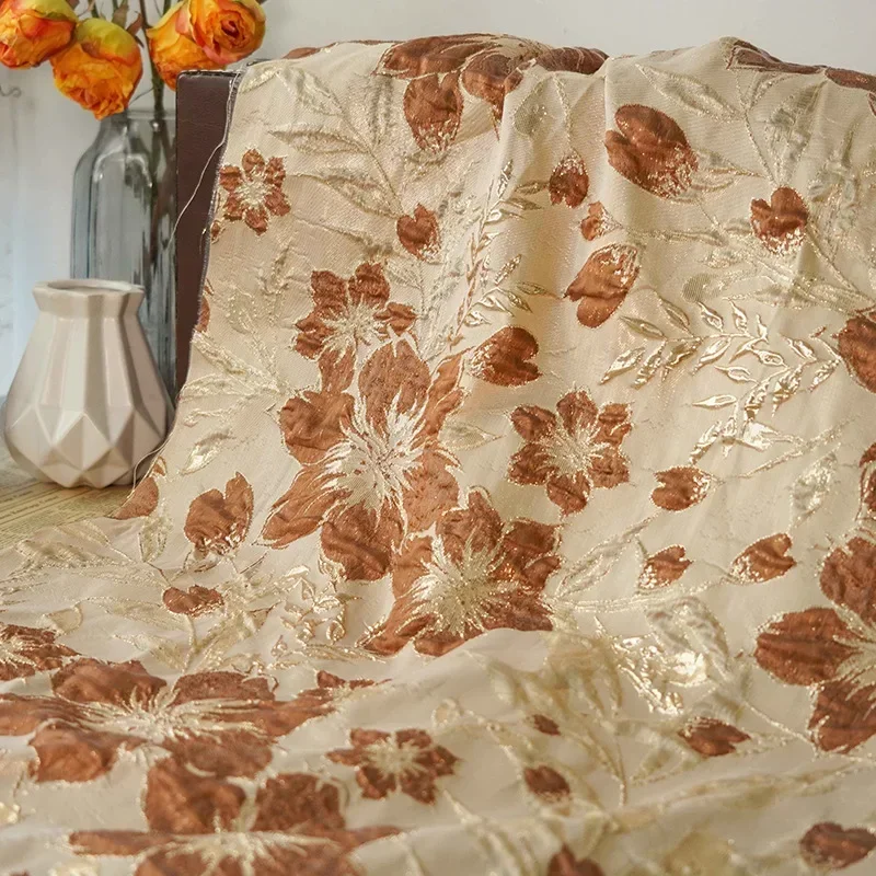Gold Silk Embossed Large Flower Jacquard Fabric Women's Dress Fluffy Skirt Stage Clothing Decorative Sewing Fabric